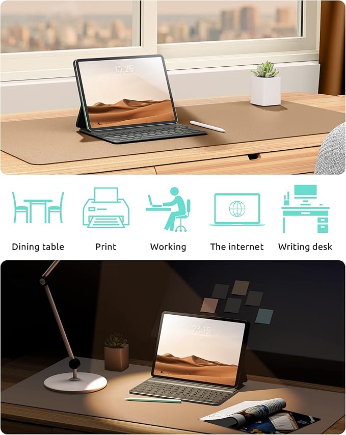 YSAGi Leather Desk Protector, Office Mat, Large Mouse Mat, Non-Slip PU Leather Blotter, Laptop Desk Mat, Waterproof Writing Pad for Office and Home (Khaki, 31.5" x 15.8")