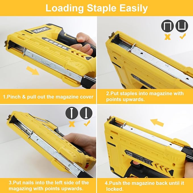 YEAHOME Electric Staple Gun, 5 in 1 Cordless Staple Gun for Upholstery with 1200 5/16" Staples, 600 1/2" U-Shape Staples, 600 19/32” pin Nails, 60019/32” Nails and 1 USB Charger Cable