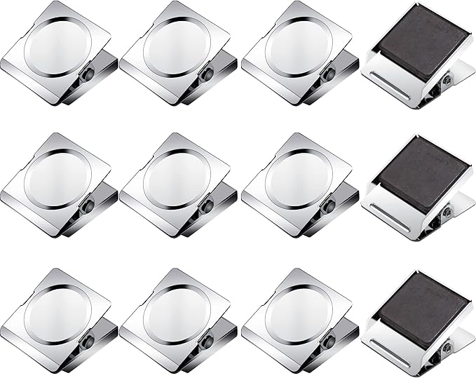 Magnetic Clips 1.77 inch, 12 Pack Heavy Duty Magnetic Clips for Whiteboard Refrigerator Classroom, Large Magnet Metal Clips for Hanging