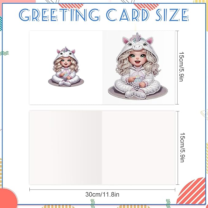 jinglinhh 12pcs Diamond Art Painting Little Girl Bear Greeting Cards with Envelopes, DIY Card Making Kits for Adults, Diamond Art Postcards Christmas Cards Craft Gifts