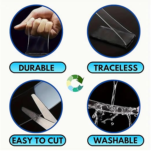 Double Sided Mounting Tape Heavy Duty Nano Two Sided Adhesive Strip Strong Magic Picture Poster Wall Hanging Decor Office Classroom Bubble Kit Transparent Removable Sticky Clear Stick Carpet 30 Feet