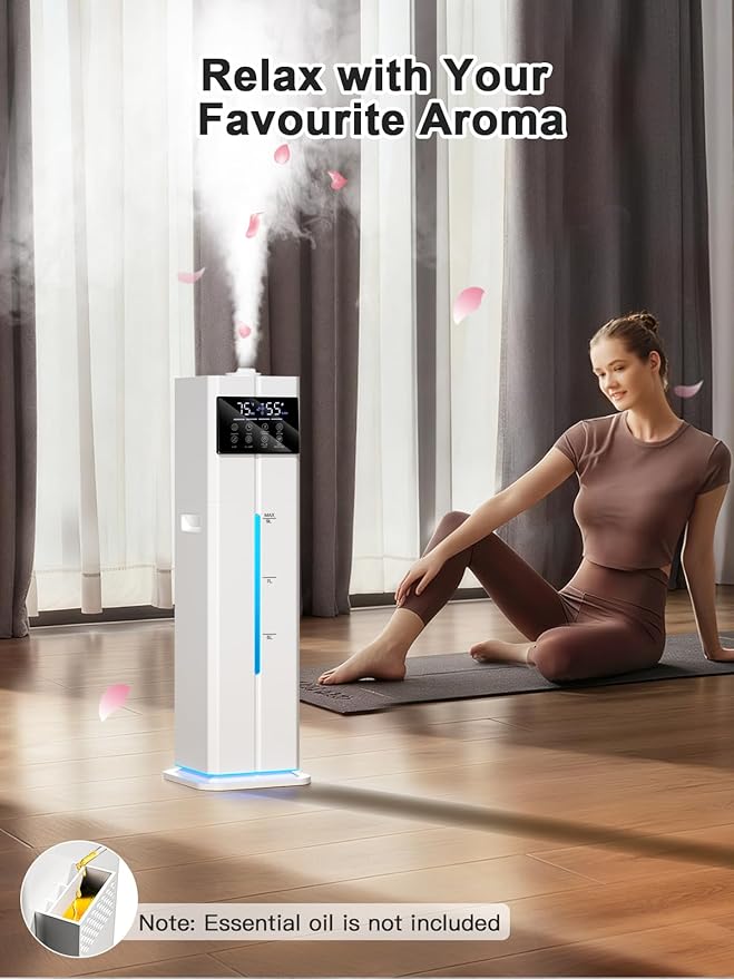 9L/2.4Gal Smart Cool Mist Humidifier, Top Fill Quiet Humidifier Large Room, Covers 550ft², App & Remote Control, 60H Runtime, 7 Colors Light, 4 Mist Modes Humidifiers for Bedroom, Office, White