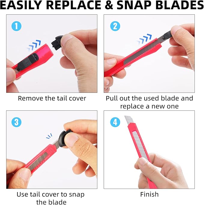 4 Pack Box Cutter Knife, 3-rd Gen Utility Knives, Razor Blade Opener, Utility Knives, Box Cutters Retractable, Small Work Knife by Htaexpu