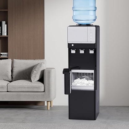 IKT Hot and Cold Water Cooler Dispenser with Ice Maker for 5 Gallon Bottle 27 lbs Daily Capacity Night Light Child Safety Lock Black