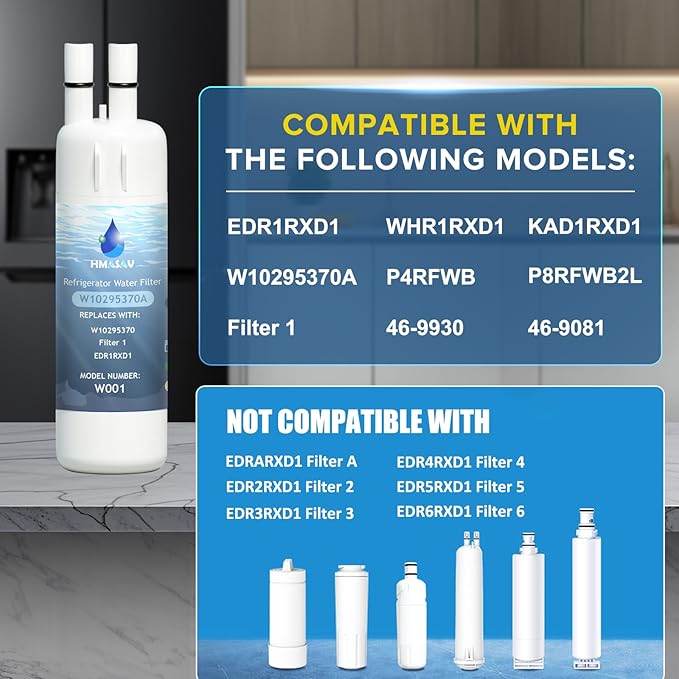 W10295370A Water Filter Replacement, Compatible with Whirlpool EDR1RXD1, Everydrop Filter 1, EDR1RXD1B, W10295370, WHR1RXD1, KAD1RXD1, P4RFKB2, P8RFWB2L, 46-9930, 46-9081 3PACK