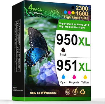 950XL 951XL Ink Cartridges Combo Pack Replacement for HP 950 951 / 950XL 951XL, Compatible with HP OfficeJet Pro 8600 8610 8620 8630 8640 8660 251DW 276DW –High Yield 4-Pack