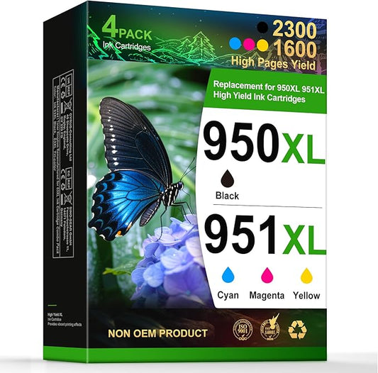 950XL 951XL Ink Cartridges Combo Pack Replacement for HP 950 951 / 950XL 951XL, Compatible with HP OfficeJet Pro 8600 8610 8620 8630 8640 8660 251DW 276DW –High Yield 4-Pack