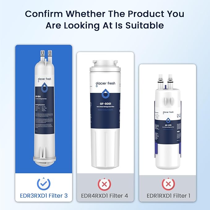 GLACIER FRESH Compatible with 4396841 Refrigerator Water Filter, EDR3RXD1, KAD3RXD1, WHR3RXD1, 4396841, 4396710, Filter 3, 46-9083,46-9030 Refrigerator Water Filter & w10311524 Air Filter, 2+3 Packs