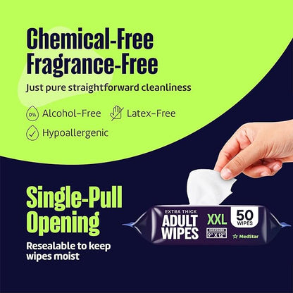 Adult Wipes for Elderly 12 Pack - Hospital Grade Extra Large Extra Thick Disposable Washcloths for Adult Bathing & Shower Alternative - Fragrance-Free XXL