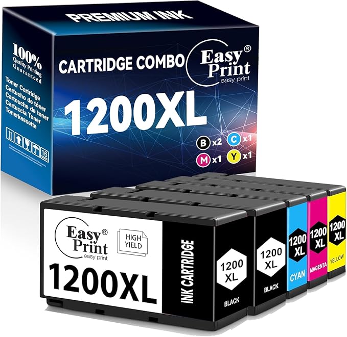 EASYPRINT Compatible 1200XL Ink Cartridges PGI-1200 PGI1200XL Used for Canon MAXIFY MB2720 MB2120 MB2320 MB2020 MB2350 MB2050, (5-Pack, High Capacity, 2BK, 1Cyan, 1Magenta, 1Yellow)