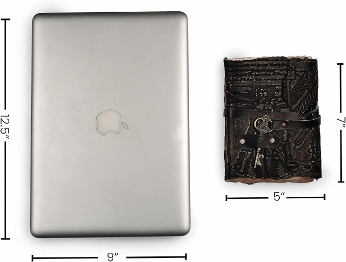 LEATHER VILLAGE Genuine Leather Handmade Journal for Men & Women – Vitruvian Man Embossed Cover – Key Closure – Book of Shadow – Vintage Deckle Edge Paper for Writing, Drawing – 7x5 Inches – Black