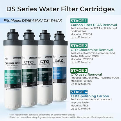 iSpring Bottleless Water Cooler Dispenser with 4-Stage Filtration, SGS-Tested 99% of PFAS, Lead, Chloramine Removal, Hot, Cold, Room Temp, Self Cleaning, Stainless Steel, Silver, Model: DS4S-MAX