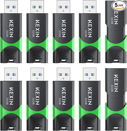 KEXIN 10 Pack 32GB Flash Drive USB 3.0 Flash Drive 32G Thumb Drive 3.0 USB Drive Bulk Jump Drive Swivel Pen Drive with LED Indicator 32G 10Pack Black+ Green