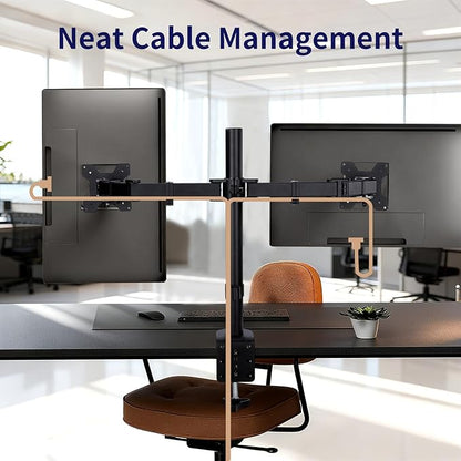 Dual Monitor Mount, Heavy Duty Adjustable Double Arm Desk Stand for 13-27” Screens, Monitor Arm Desk Mount Holds Up to 22lbs with C Clamp/Grommet Base