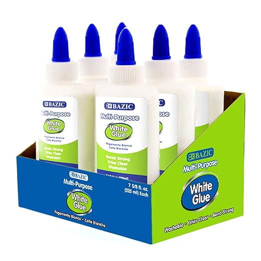 BAZIC Products Jumbo White Glue 7.62 Oz. (225 mL), All Purpose Adhesive Bond Photo DIY Craft Slime Making, for Office School Home Art Projects, 24-Pack