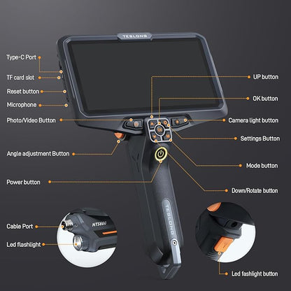 Teslong Ultra-Thin 3.9mm Industrial Endoscope with Lights, 6" IPS Screen Hnadle Borescope Automotive Mechanic Inspection Camera with 6000mAh Battery, 5FT Flexible Waterproof Gooseneck Probe