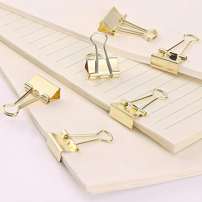 100 Pack Mini Gold Binder Clips 5/8 Inch (15 mm), Colored Little Paper Clamps, Small Tiny Micro Size Paper Clips for Office Home School Business 0.6"