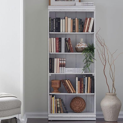 Liberty Furniture Magnolia Manor 72 Inch Bookcase for Living Room Office Storage - Antique White & Weathered Bark