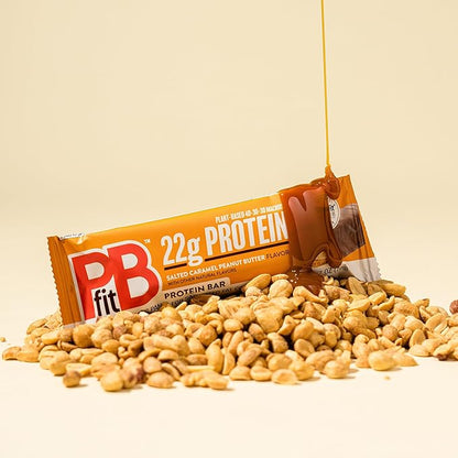 PBfit Salted Caramel Peanut Butter Protein Bars, 22g Protein, Gluten Free, Vegan, Plant-Based 40-30-30 Macros, 2.47 Oz (Pack of 12)