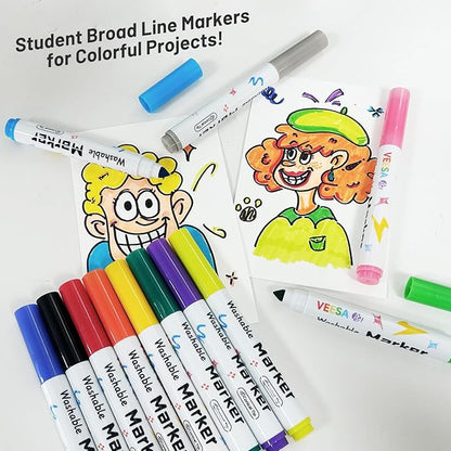 Washable Markers Bulk - 12 Boxes of 12 Vibrant Colors (144 Total) - Broad Line Markers for Kids, Teacher, Classroom Must Have, Christmas Gift