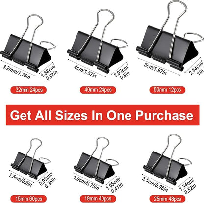208Pcs Binder Paper Clips Metal Paper Clamps with 6 Boxes, Black Binder Clips Bulk for School Teachers Student Office Supplies, 6 Sizes (Jumbo, Large, Medium, Small, Mini and Micro)
