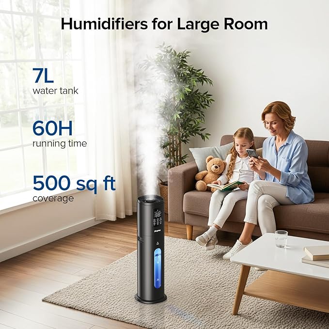 Humidifiers for Bedroom Large Room, 7L/1.85Gal Quiet Humidifiers with 350ML/H Large Mist Speed,Smart App & Remote Control, Cool Mist Humidifier for Baby & Home