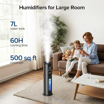 Humidifiers for Bedroom Large Room, 7L/1.85Gal Quiet Humidifiers with 350ML/H Large Mist Speed,Smart App & Remote Control, Cool Mist Humidifier for Baby & Home