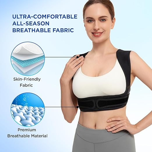 Vicorrect Posture Corrector for Women and Men, Adjustable Upper Back Brace for Clavicle Support and Providing Pain Relief from Neck, Shoulder, and Upper Back (Black, Large/X-Large)