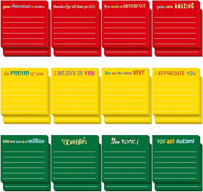Yinder 24 Pcs Inspirational Sticky Notes Christmas Stocking Stuffers Motivational Sticky Notes Pad Employee Appreciation Gift Bulk for Teacher Nurse Coworker Office 3 x 3'' (Appreciation,Xmas Color)