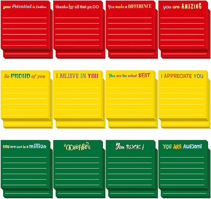 Yinder 24 Pcs Inspirational Sticky Notes Christmas Stocking Stuffers Motivational Sticky Notes Pad Employee Appreciation Gift Bulk for Teacher Nurse Coworker Office 3 x 3'' (Appreciation,Xmas Color)