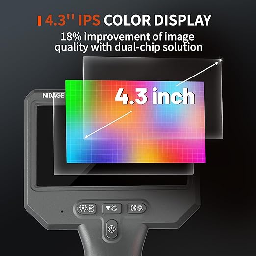 NIDAGE Dual Lens Borescope Inspection Camera 1920P HD Endoscope Camera with Light Waterproof Industrial Endoscope 11.5FT Flexible Snake Cam with 4.3'' IPS Screen, Mechanic Scope Cam Gift for Men