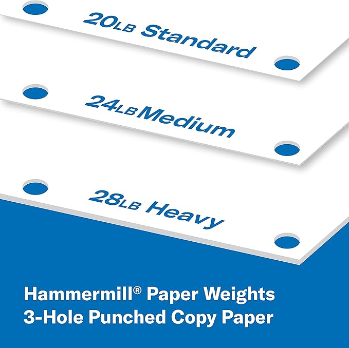 Hammermill Printer Paper, Fore Multipurpose 20 lb Copy Paper, 3 hole - 10 Ream (5,000 Sheets) - 96 Bright, Made in the USA, 103275C