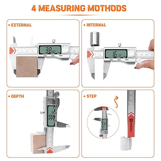 Digital Caliper, HARDELL Caliper Measuring Tool 8 Inch/200mm, 0.001" High-Precision Stainless Steel Calipers with Easy Inch Fraction Millimeter Conversion, Auto-Off Caliper with Large LCD Screen