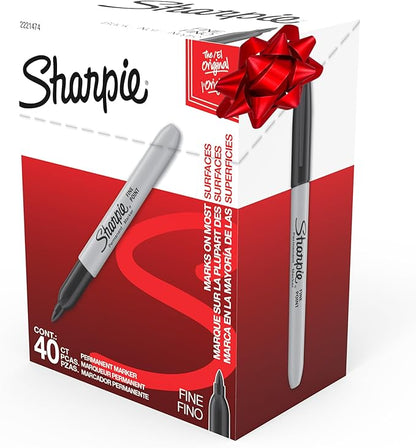 Sharpie Permanent Markers, Fine Point, Black, 40 Count - Quick Drying, Bulk Set for Classroom, Poster Boards, Office, Home, Teacher Supplies