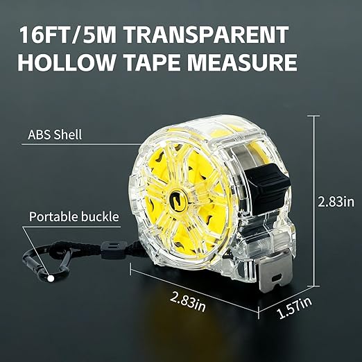 Tape Measure 16Ft, Retractable Stainless Steel Tape Measure, Waterproof & Rustproof Stainless Steel Band with Transparent Hollow Design for Renovation, Construction, Carpentry