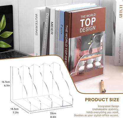 Acrylic Scalloped Magazine File Holder Workspace Vertical Organizers Binder Holder Organization Folder Rack for Desk Office Bookend Notebooks Envelopes Mail Organizer