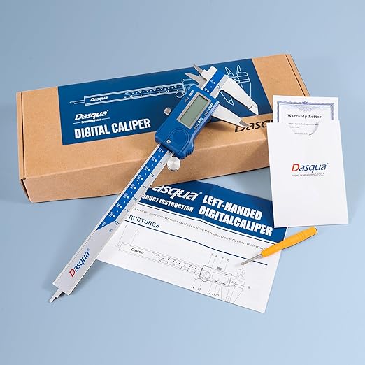 Dasqua Left-Handed Digital Caliper 0-6"/0-150mm Stainless Steel with Large LCD Screen, Dual Unit in/mm, Accuracy ±0.0015"/0.03mm, Resolution 0.0005"/0.01mm, High Precision Caliper Measuring Tool