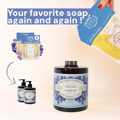 Panier des Sens - Liquid Hand Soap Refills – Blooming Iris Foaming Hand Soap Refill – French Coconut Oil Moisturizing Hand Wash - Kitchen & Bathroom Hand Wash- Soft Soap Refill 96% Natural - 34 Floz