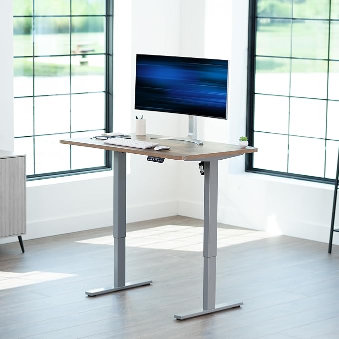 VIVO Electric 48 x 30 in Standing Desk, Memory Height Adjustment, 1B Series, One-Piece Reclaimed Wood Top, Gray Frame, DESK-KIT-1G5P