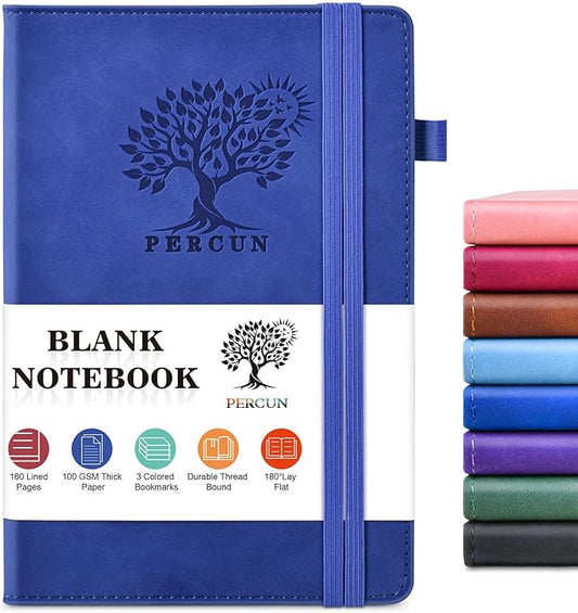 Blank Journal Ntebook for Men & Women, 160 Pages Blank Journals for Writing, Drawing,Sketch Book,5.9" x 8.5" Leather Sketchbook, Unlined Notebook for Work, School, Art - Navy