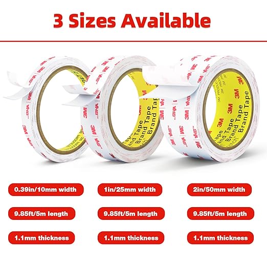 Double Sided Tape Heavy Duty, 2" x 9.85FT Removable Mounting Tape for Wall, Extra Strong Foam Tape, Picture Hanging Adhesive Strips Waterproof for Cars, Walls, Home, Office Décor