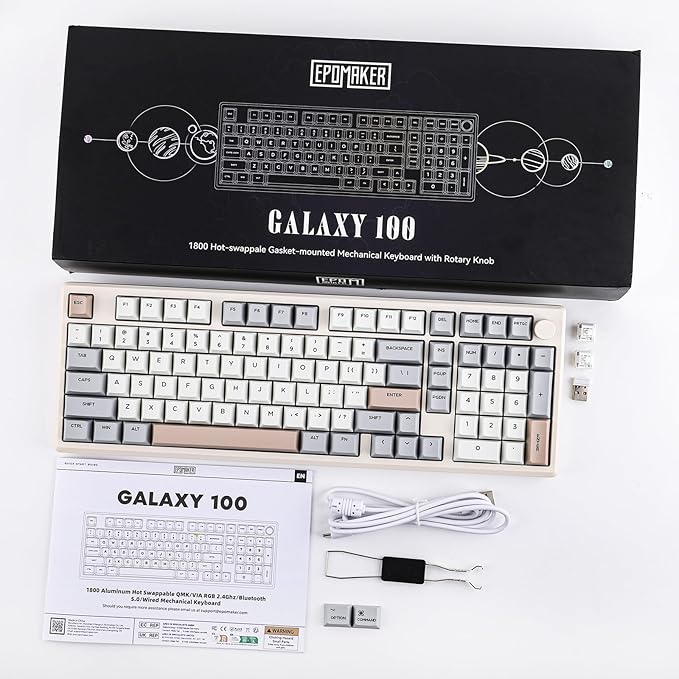 EPOMAKER Galaxy100 QMK/VIA Wireless Gaming Keyboard, Aluminum Shell, Bluetooth/2.4Ghz/USB-C, Pre-Lubed Hot-Swappable Linear Switches, NKRO, RGB Backlit (Creamy White, Marble White Switch)