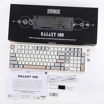 EPOMAKER Galaxy100 QMK/VIA Wireless Gaming Keyboard, Aluminum Shell, Bluetooth/2.4Ghz/USB-C, Pre-Lubed Hot-Swappable Linear Switches, NKRO, RGB Backlit (Creamy White, Marble White Switch)