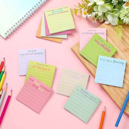 Yinder 24 Pcs Employee Appreciation Sticky Notes Xmas Gift Bulk Motivation Note Pads Mini Inspirational Note Gift for Teacher Nurse Staff Coworker Office Supply 3 x 3'' (Appreciation,Macaron Color)