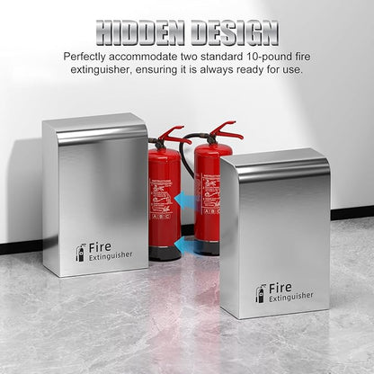 Fire Extinguisher Cabinet Floor Standing, Stainless Steel Fire Extinguisher Box, Suitable for Shopping Malls and Hotels, Can Accommodate Two 10 Pound Fire Extinguishers (Silver)