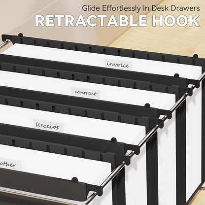Plastic Legal Size Hanging File Folders,Heavy Duty 3" Expansion Extra Capacity Hanging Folder,Reinforced Black Hang Folders Legal,Adjustable Tabs,Filing Cabinet Folder for Bulky Files,12 Pack