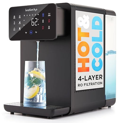 Ivation H2O Hot & Cold, Countertop Reverse Osmosis System, TDS Filter System, 4 Stage RO Water Filtration, 6 Temperature Presets, 3:1 Pure to Drain, Portable Plug-and-Play - Black