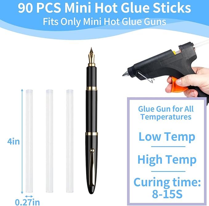 Mini Hot Glue Sticks Bulk, Clear Glue Gun Sticks for Metal, Wood, Glass DIY Art Craft & School Projects Craft, Bond (90 Pcs 8" X 0.27")