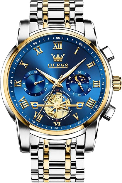 OLEVS Watches Men Waterproof Luxury Big Face Mens Watch Stainless Steel Quartz Analog Dress Watches for Men Luminous Multifunction Man Watch Relojes De Hombre