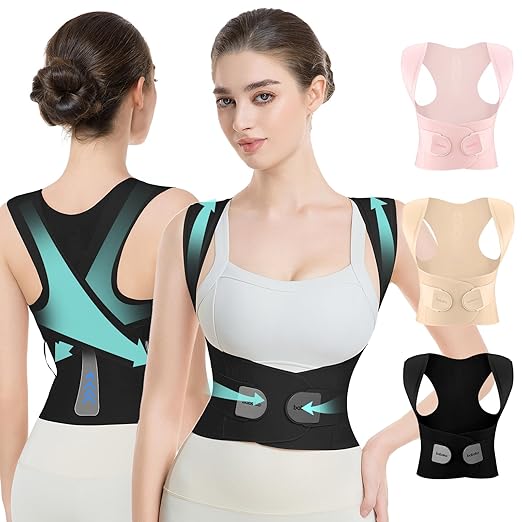 babaka Posture Corrector for Women, Invisible Lightweight Adjustable Back Brace for Upper and Lower Back Pain Relief, Hunchback, Hump, Scoliosis, Thoracic, Spine Corrector Under Clothes (Black, Small, Waist: 25''-30'')